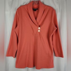 Roman's Pink Peachy Waffle Knit Long Sleeve Collared Sweater Top Plus Size 14/16